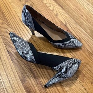 Linea Paolo Snakeskin And Black Pointed Toe Heel Pump Shoe 7.5